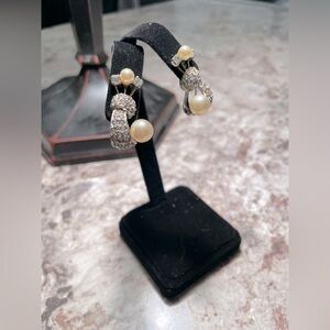 Beautiful Rhinestone and Pearl Clip On Earrings